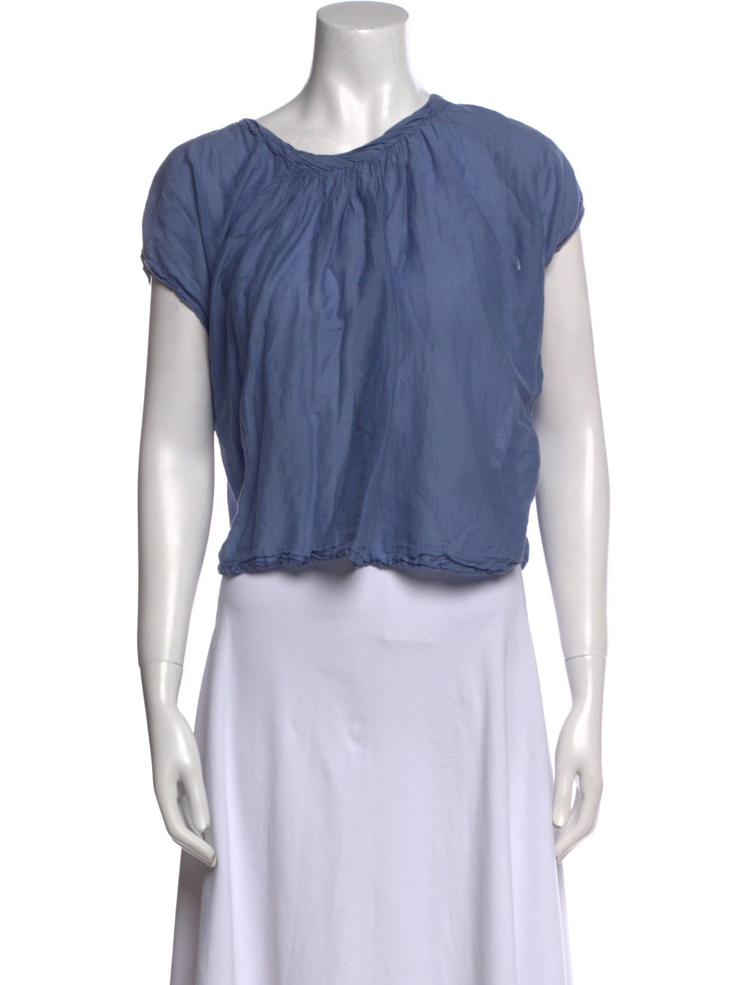 Raquel Allegra Bateau Neckline Short Sleeve Crop Top