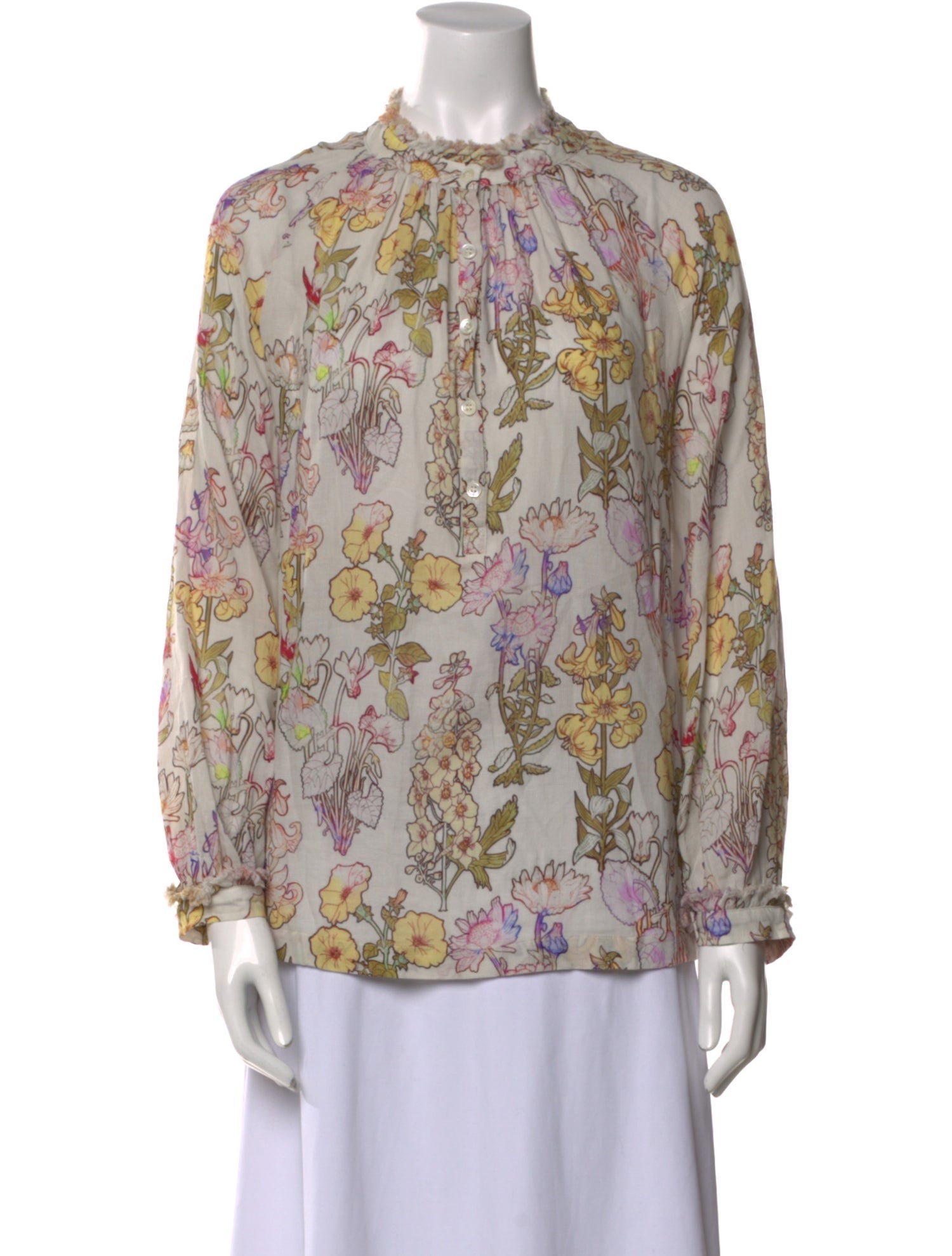 Raquel Allegra Floral Print Mock Neck Blouse