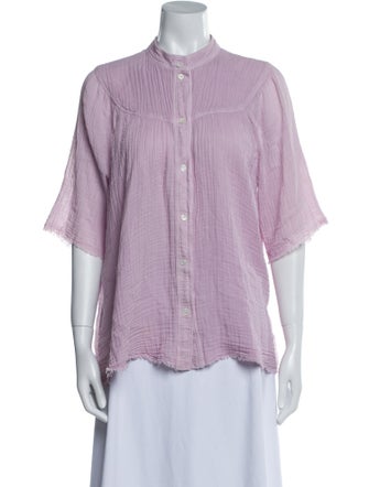 Raquel Allegra Mock Neck Short Sleeve Button-Up Top