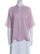 Raquel Allegra Mock Neck Short Sleeve Button-Up Top