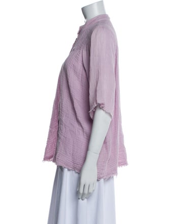 Raquel Allegra Mock Neck Short Sleeve Button-Up Top