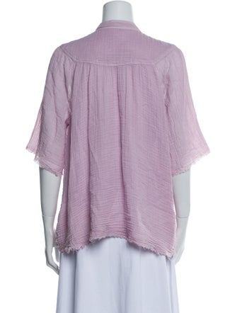 Raquel Allegra Mock Neck Short Sleeve Button-Up Top