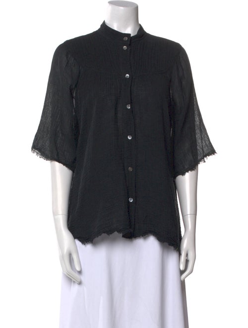 Raquel Allegra Mock Neck Short Sleeve Button-Up Top