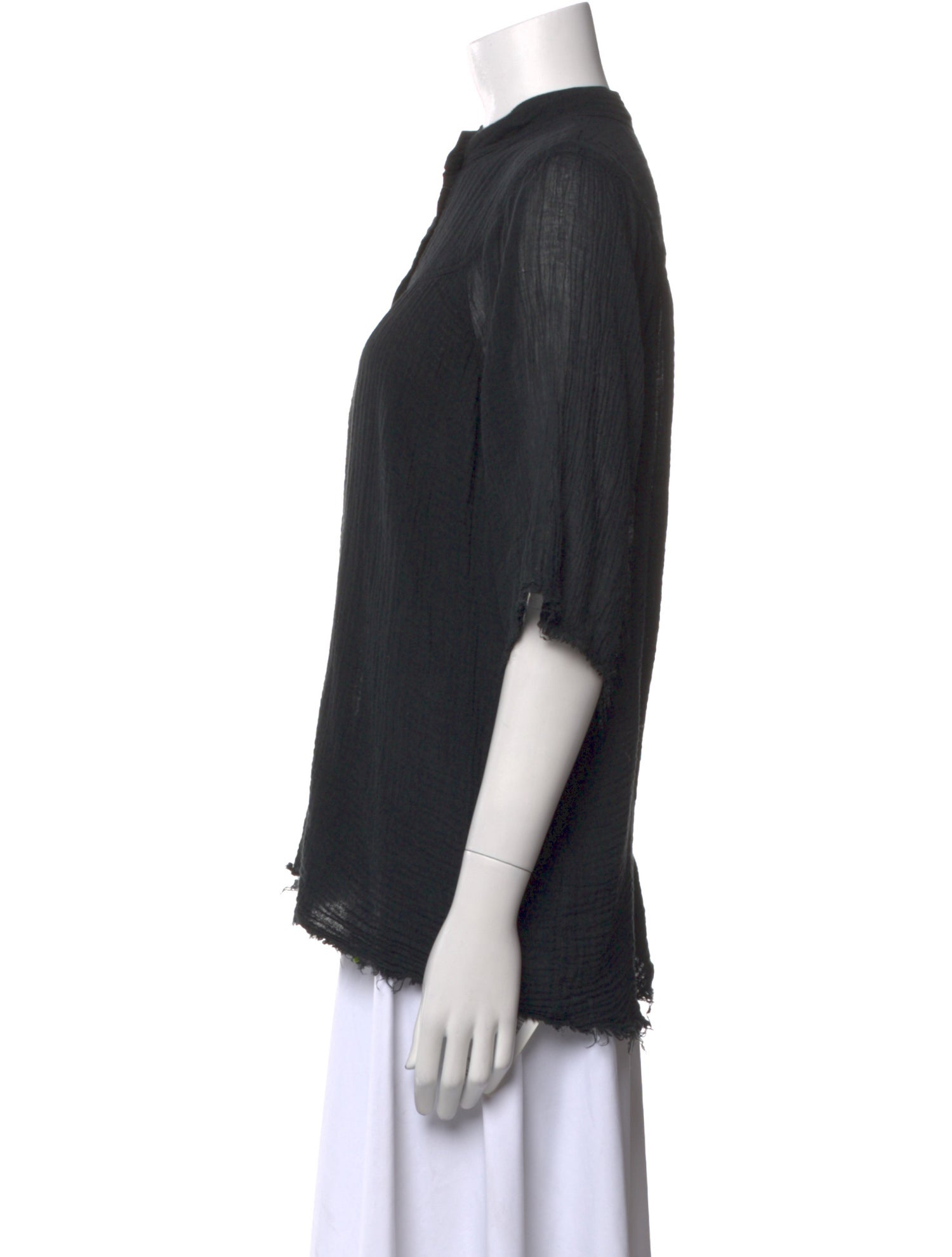 Raquel Allegra Mock Neck Short Sleeve Button-Up Top