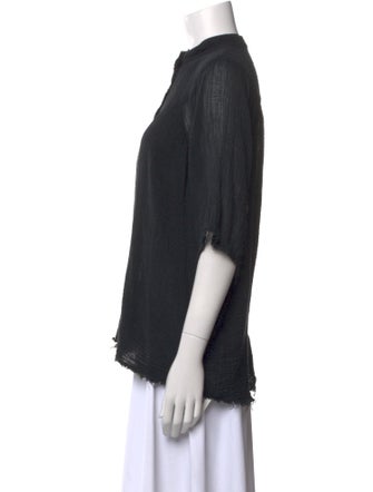 Raquel Allegra Mock Neck Short Sleeve Button-Up Top