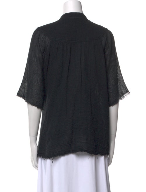 Raquel Allegra Mock Neck Short Sleeve Button-Up Top
