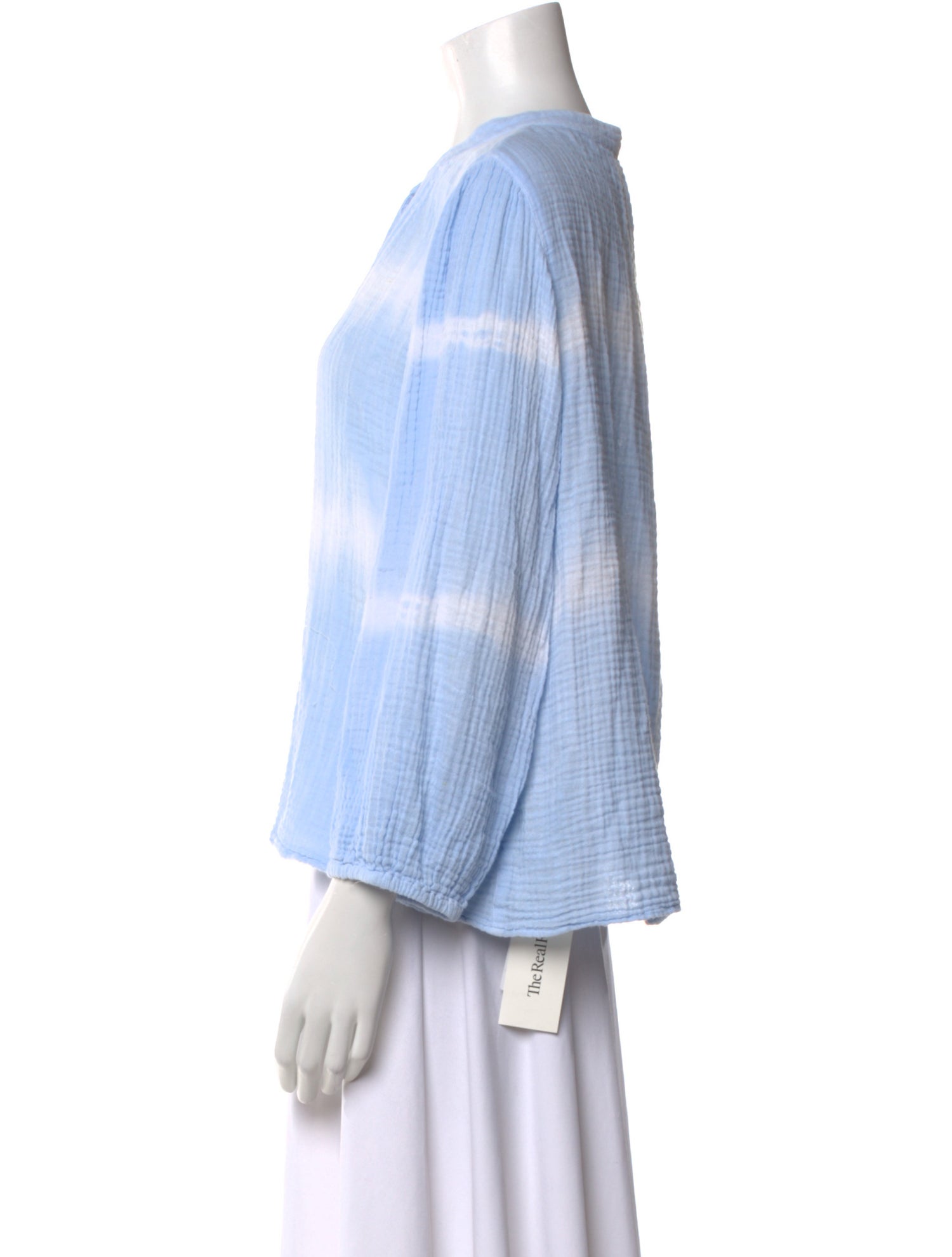 Raquel Allegra Tie-Dye Print Mock Neck Blouse