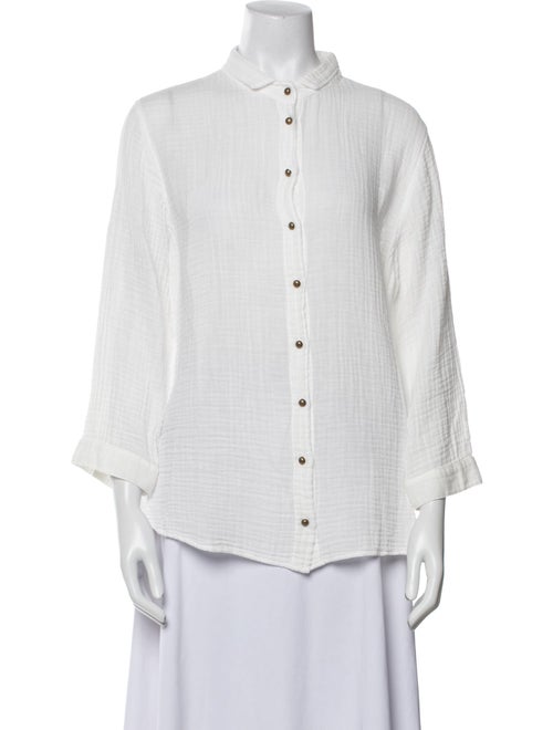 Raquel Allegra Three-Quarter Sleeve Button-Up Top