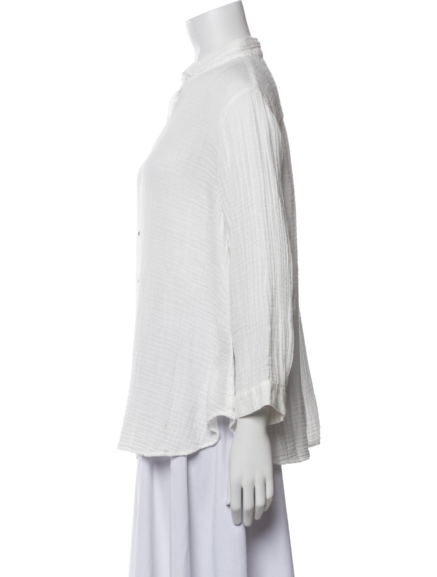 Raquel Allegra Three-Quarter Sleeve Button-Up Top