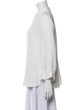 Raquel Allegra Three-Quarter Sleeve Button-Up Top