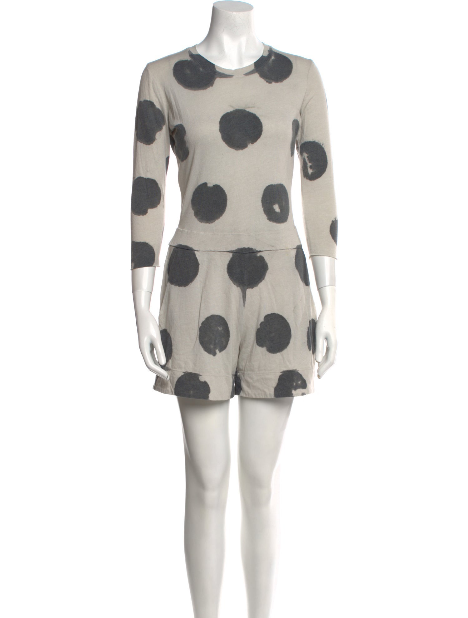 Raquel Allegra Polka Dot Print Crew Neck Romper