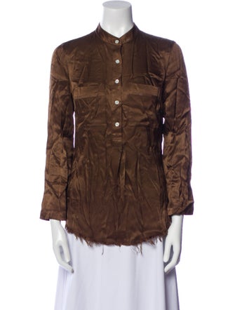 Raquel Allegra Nylon Long Sleeve Button-Up Top