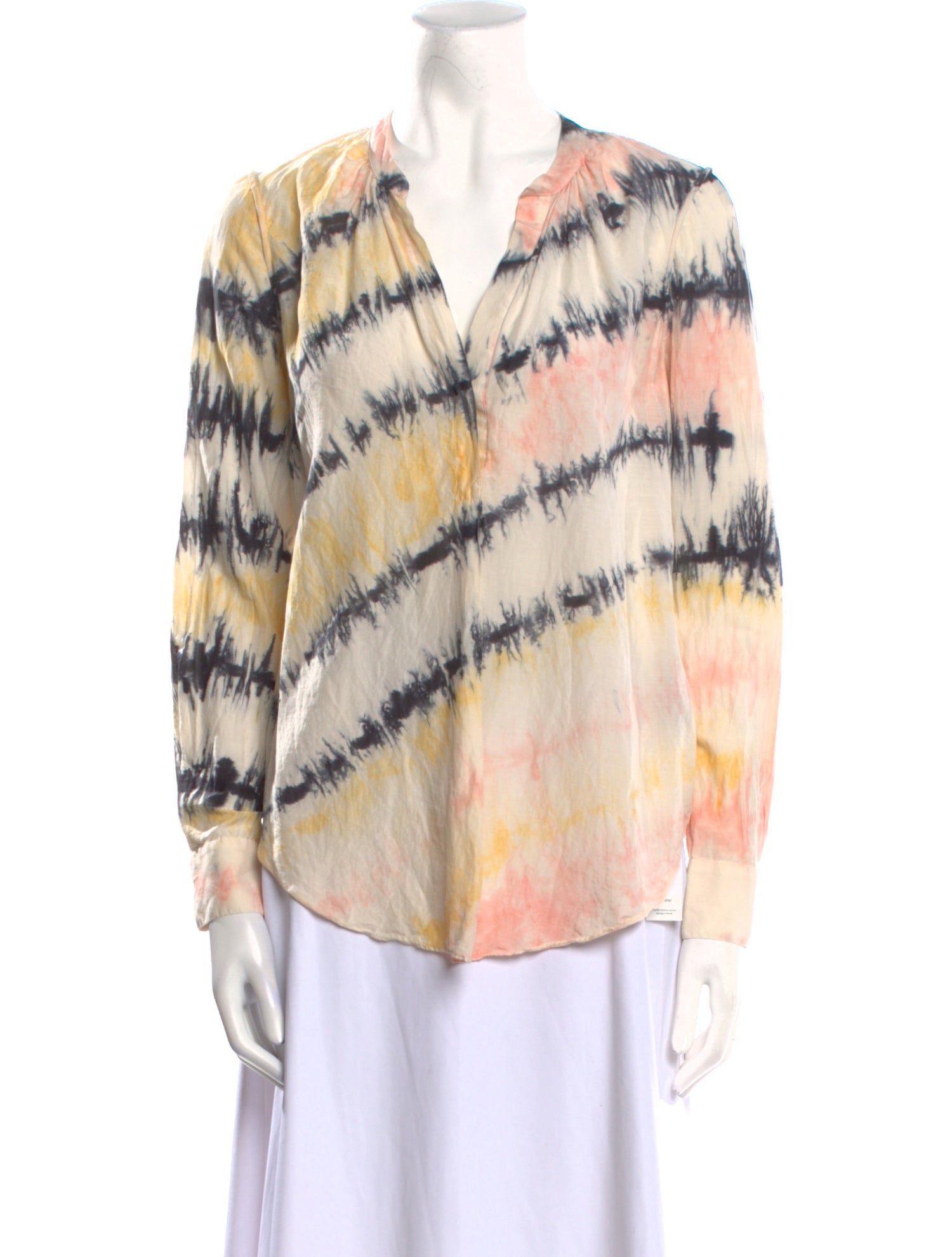 Raquel Allegra Tie-Dye Print V-Neck Blouse