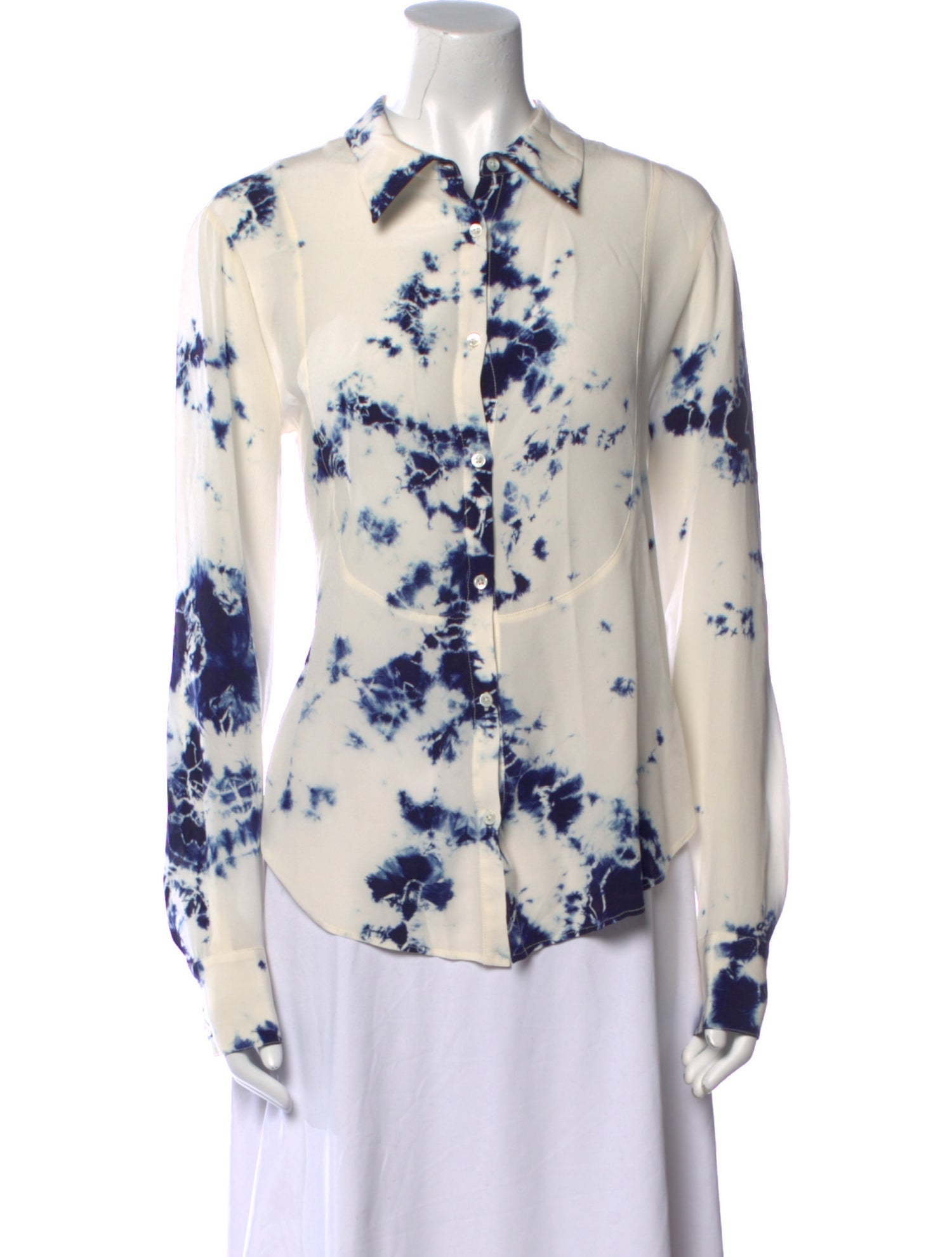 Raquel Allegra Silk Tie-Dye Print Button-Up Top