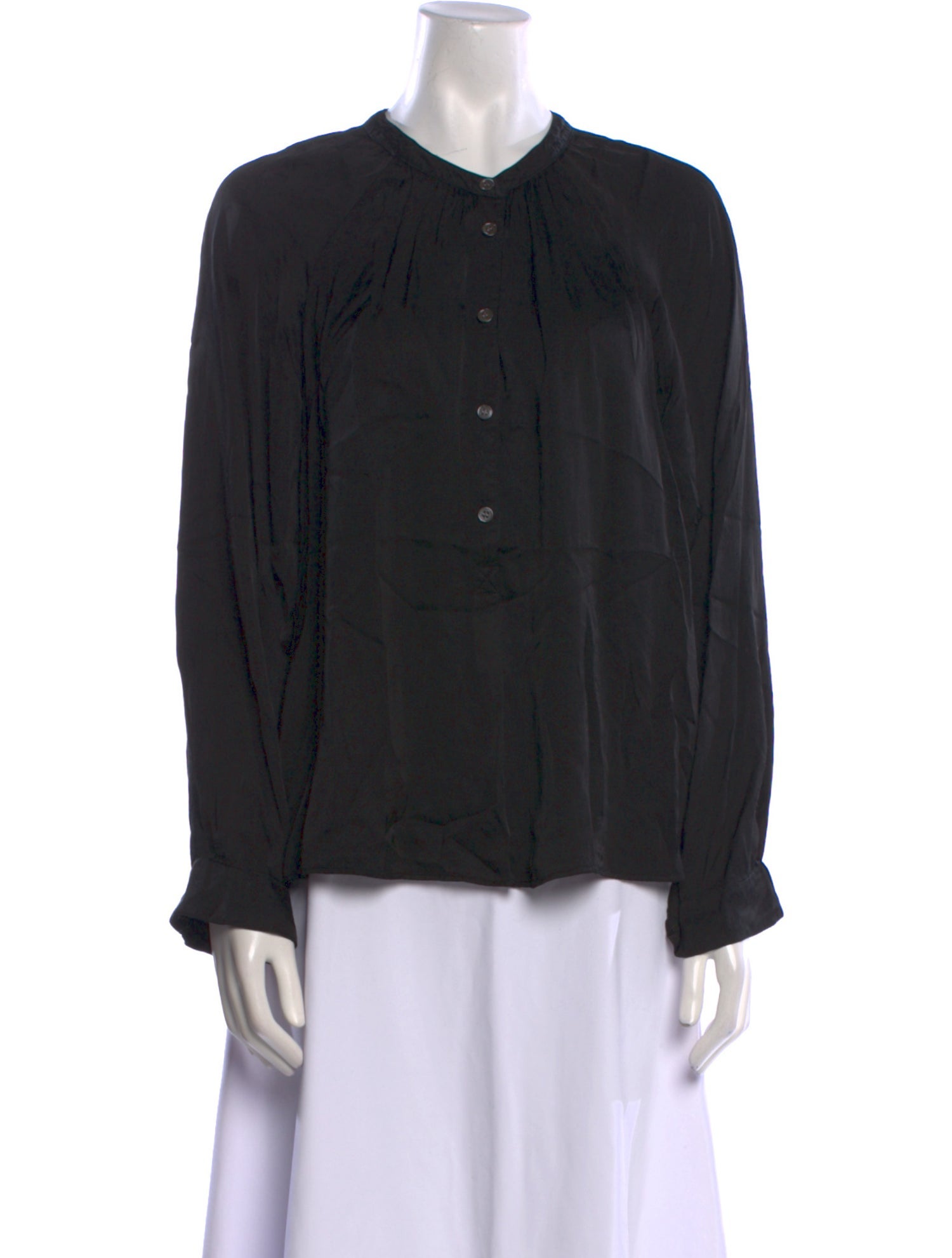 Raquel Allegra Crew Neck Long Sleeve Button-Up Top