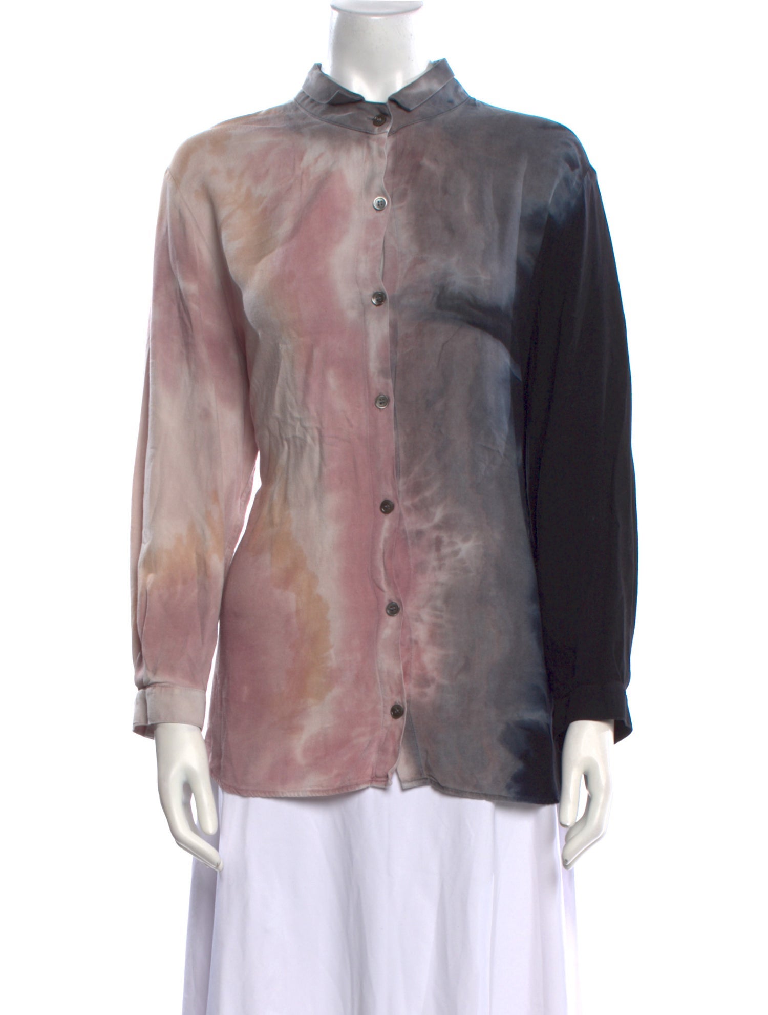 Raquel Allegra Tie-Dye Print Long Sleeve Button-Up Top