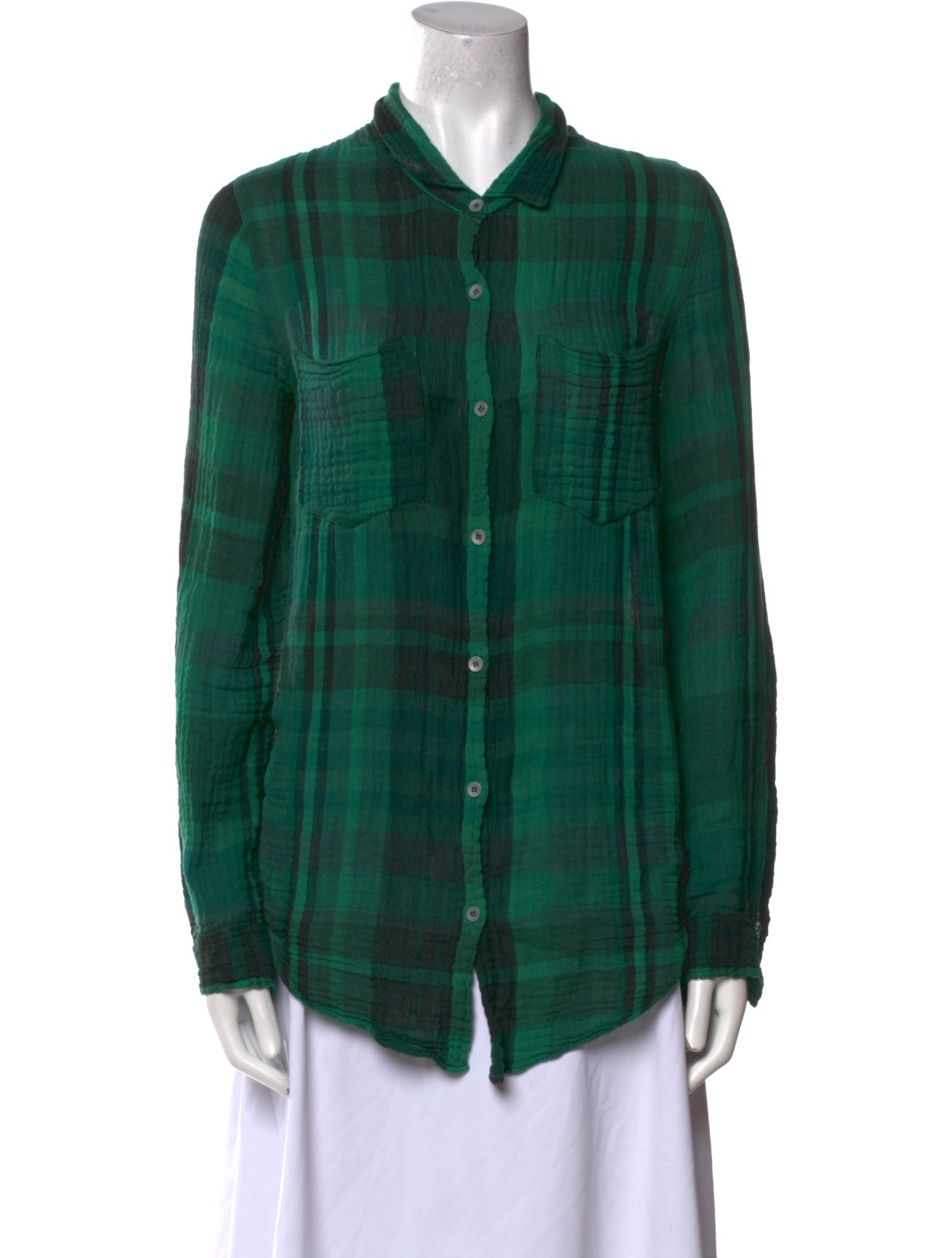 Raquel Allegra Plaid Print Long Sleeve Button-Up Top