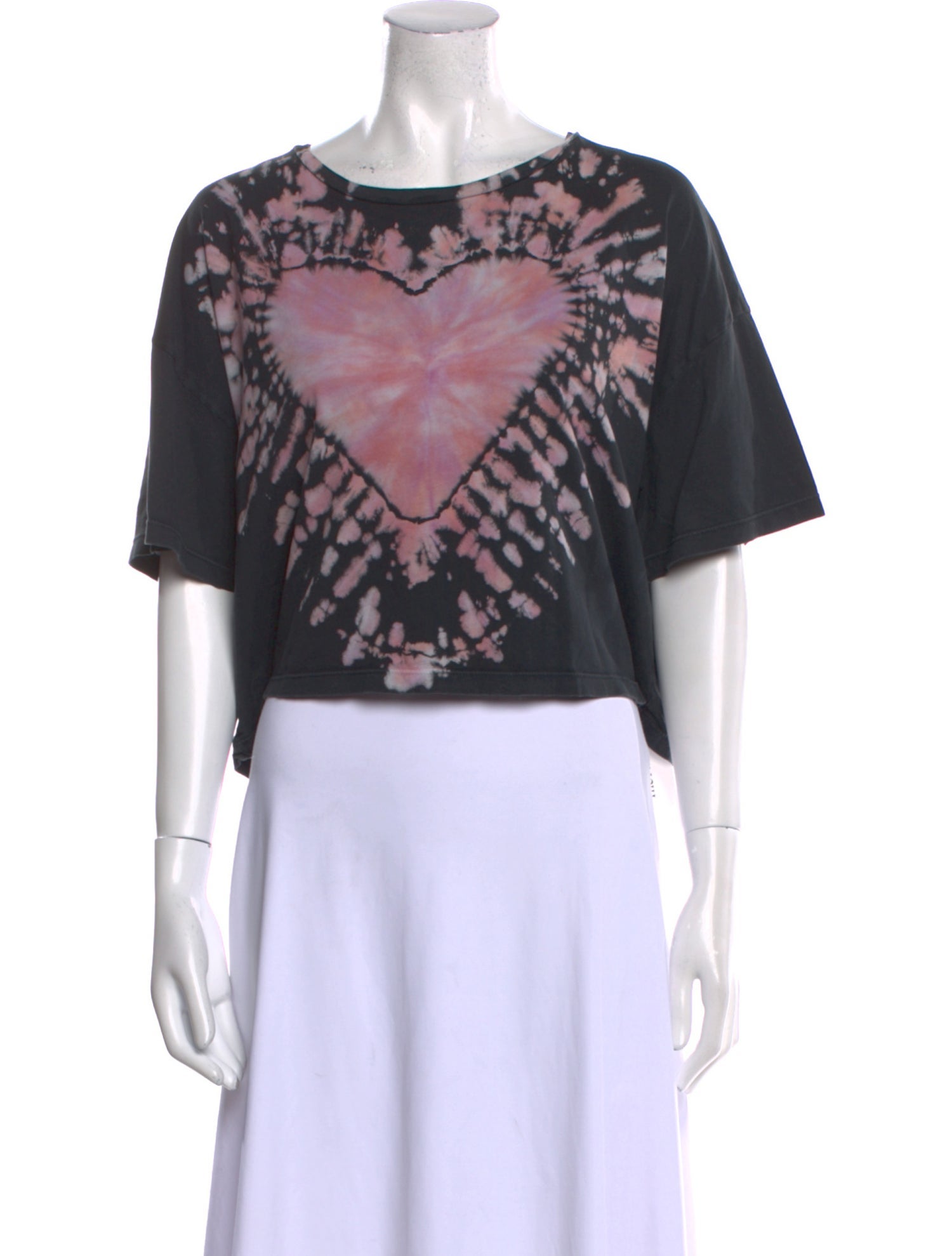 Raquel Allegra Tie-Dye Print Bateau Neckline Crop Top