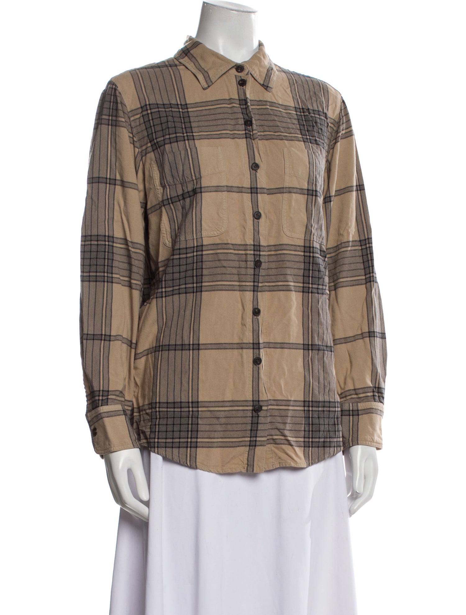 Raquel Allegra Plaid Print Long Sleeve Button-Up Top