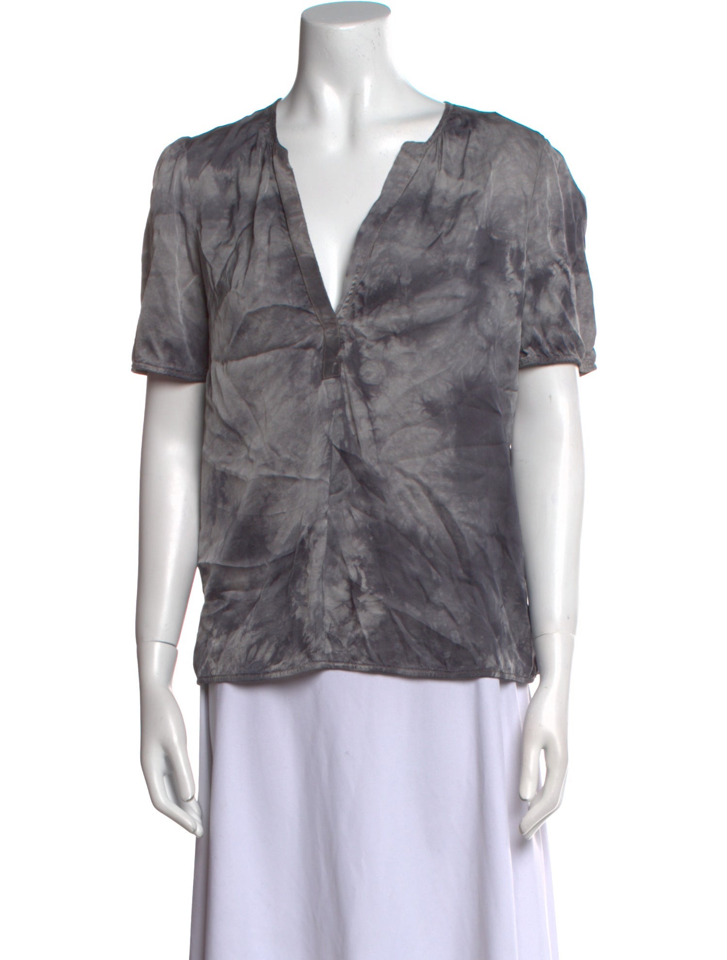 Raquel Allegra Tie-Dye Print V-Neck Blouse