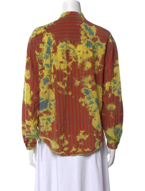 Raquel Allegra Floral Print Mock Neck Button-Up Top