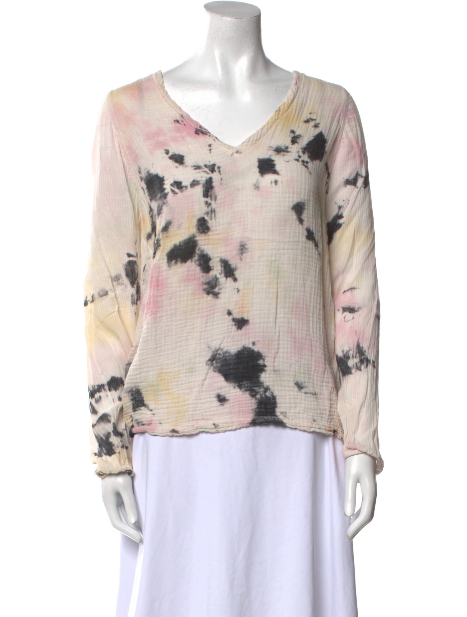 Raquel Allegra Tie-Dye Print V-Neck Blouse
