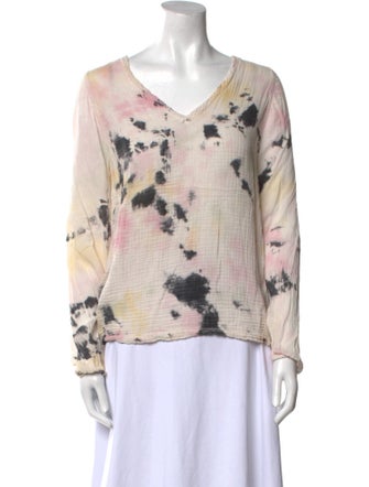 Raquel Allegra Tie-Dye Print V-Neck Blouse
