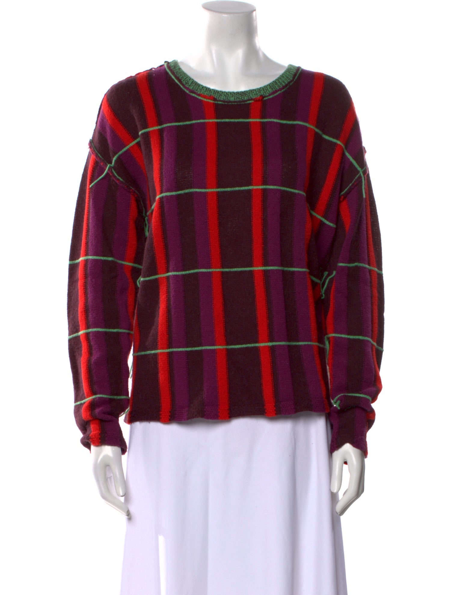 Raquel Allegra Plaid Print Crew Neck Sweater
