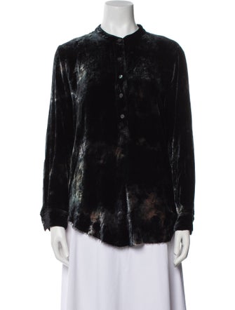 Raquel Allegra Floral Print Mock Neck Button-Up Top