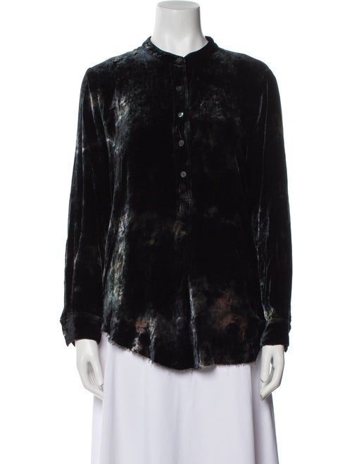 Raquel Allegra Floral Print Mock Neck Button-Up Top