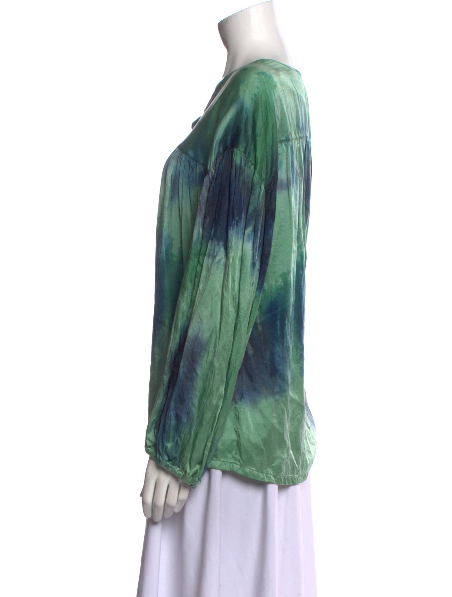 Raquel Allegra Tie-Dye Print Bateau Neckline Blouse