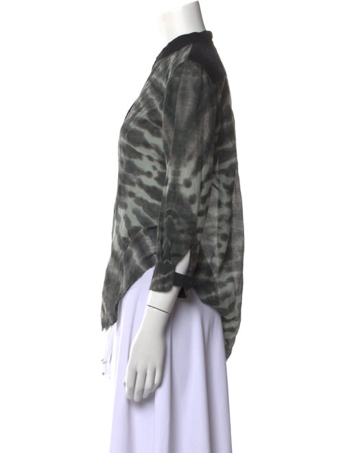 Raquel Allegra Tie-Dye Print Mock Neck Button-Up Top