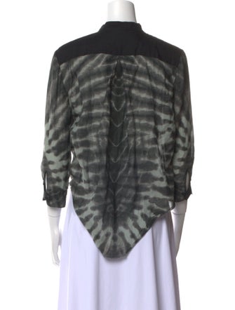 Raquel Allegra Tie-Dye Print Mock Neck Button-Up Top