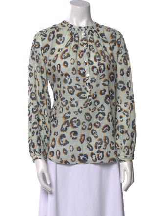Raquel Allegra Printed Mock Neck Blouse