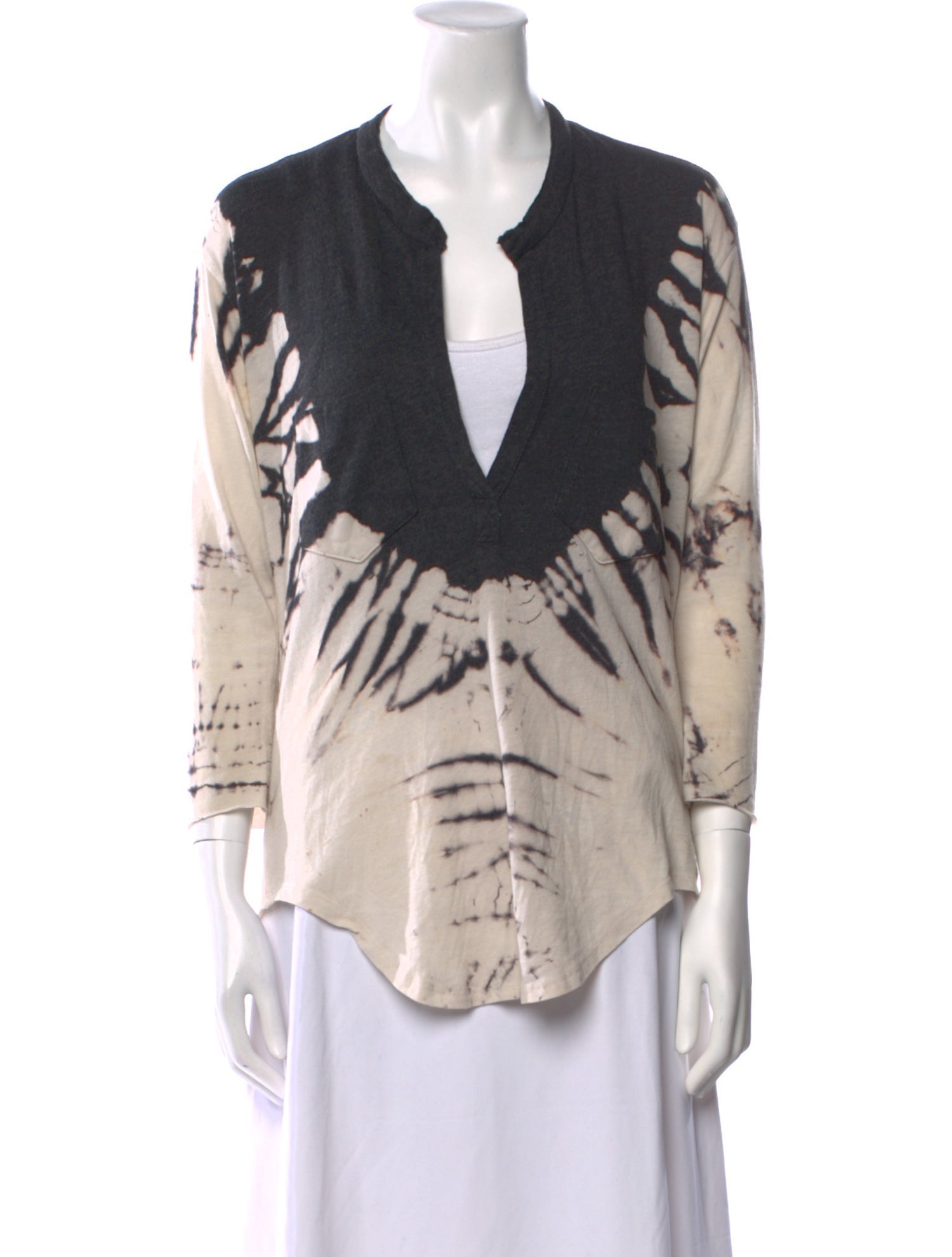 Raquel Allegra Tie-Dye Print V-Neck Blouse