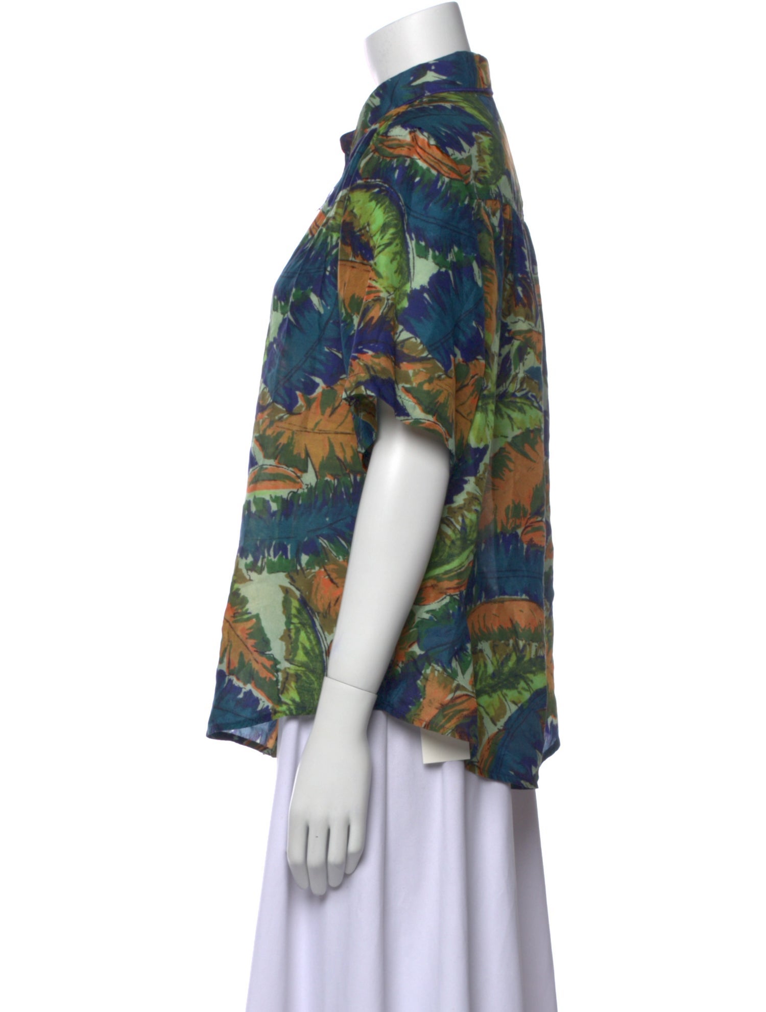 Raquel Allegra Silk Printed Button-Up Top