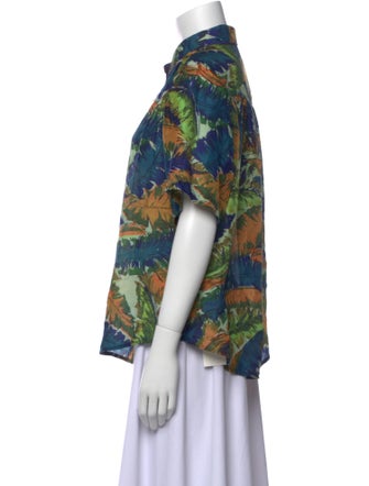 Raquel Allegra Silk Printed Button-Up Top