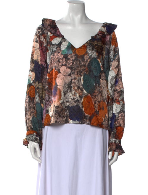 Raquel Allegra Floral Print V-Neck Blouse