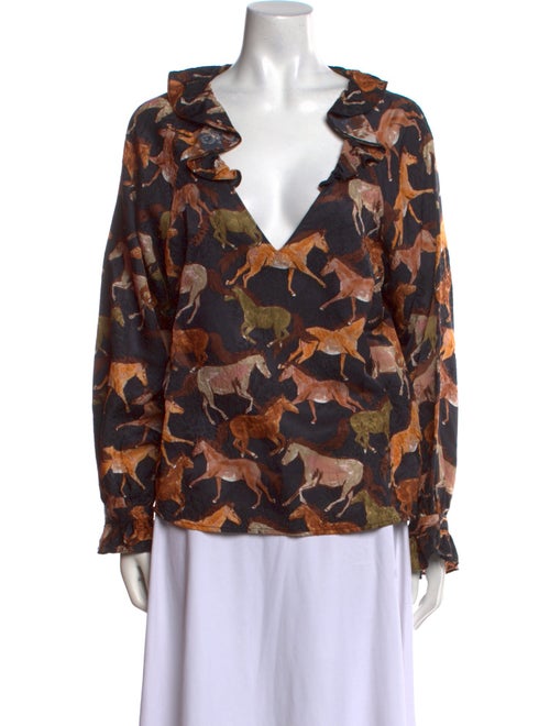 Raquel Allegra Printed V-Neck Blouse