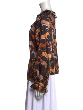 Raquel Allegra Printed V-Neck Blouse