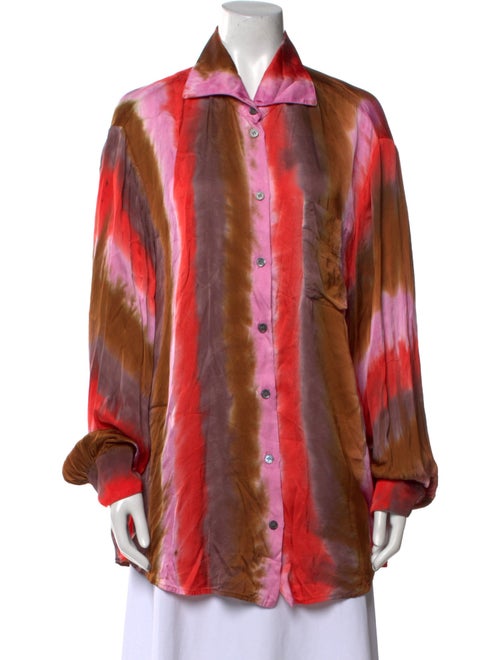 Raquel Allegra Tie-Dye Print Long Sleeve Button-Up Top