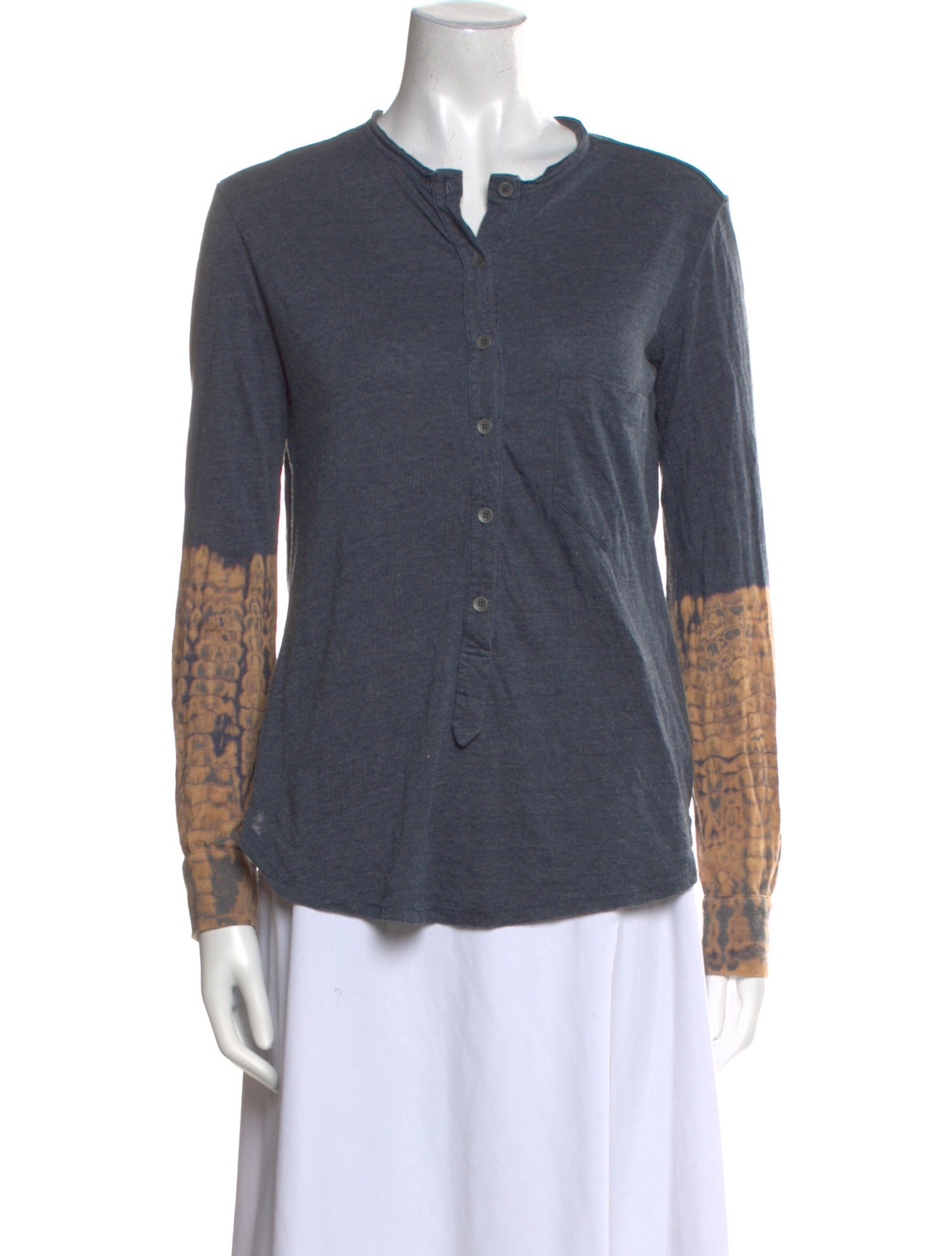 Raquel Allegra Animal Print V-Neck Button-Up Top