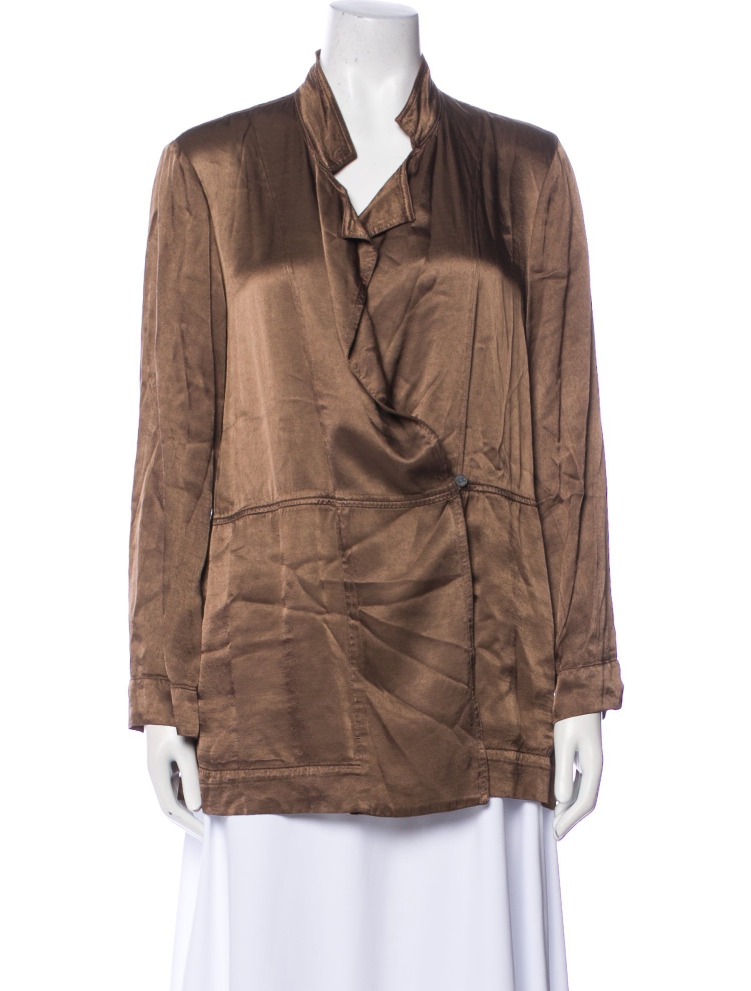 Raquel Allegra V-Neck Long Sleeve Button-Up Top