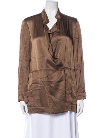 Raquel Allegra V-Neck Long Sleeve Button-Up Top