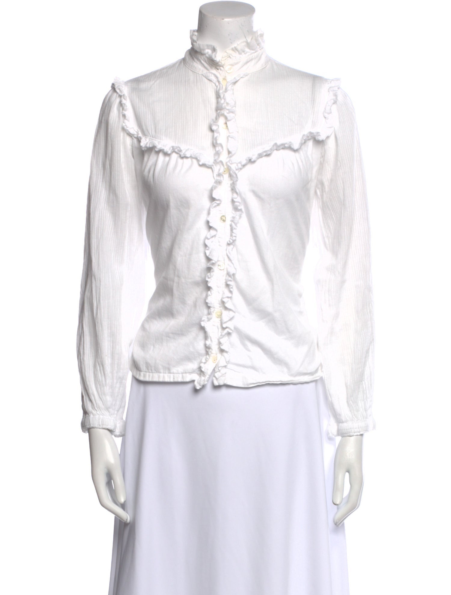 Raquel Allegra Mock Neck Long Sleeve Button-Up Top