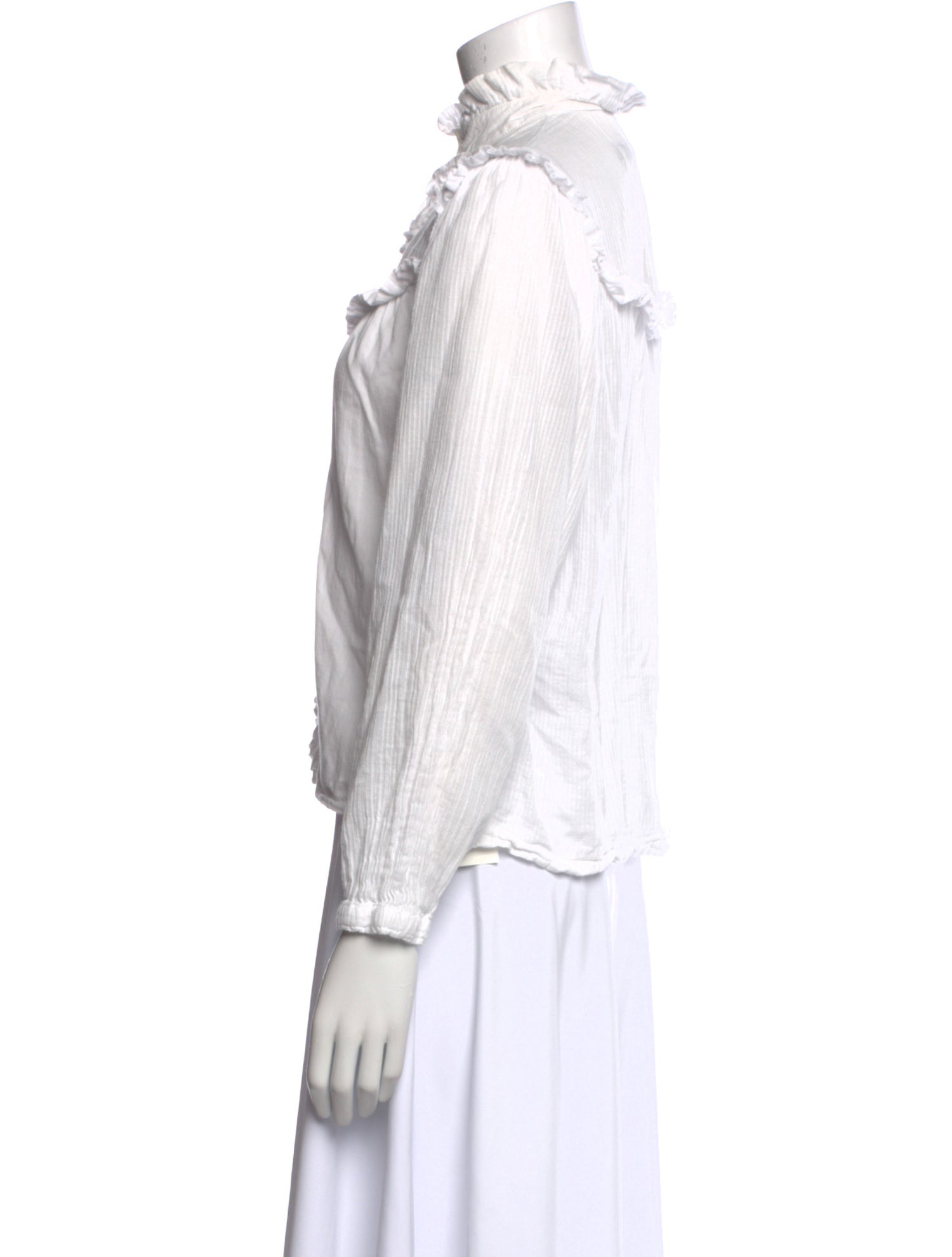 Raquel Allegra Mock Neck Long Sleeve Button-Up Top