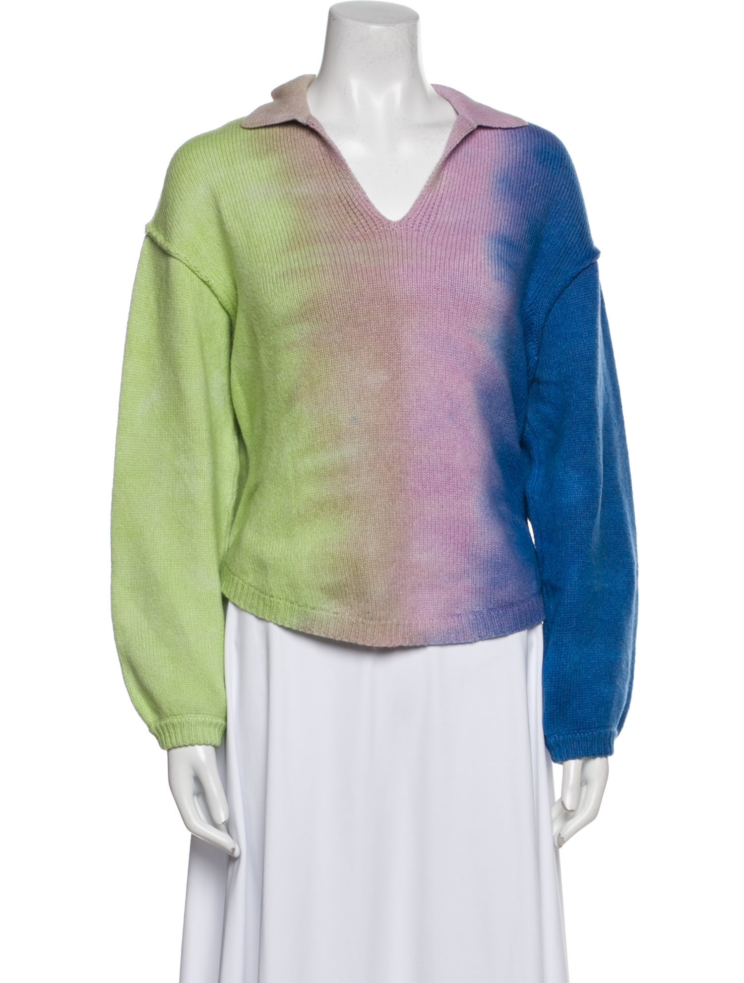 Raquel Allegra Tie-Dye Print V-Neck Sweater