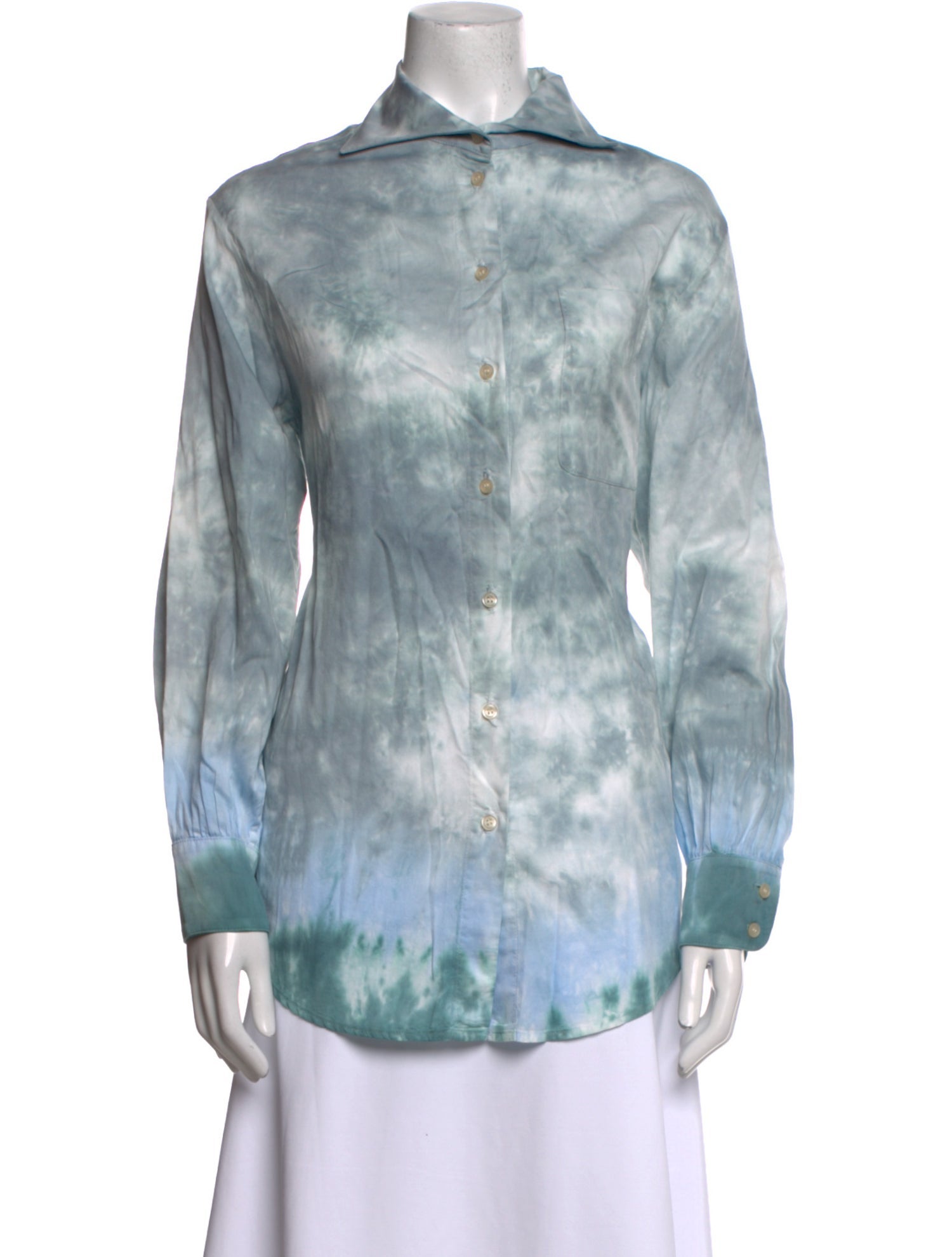 Raquel Allegra Silk Tie-Dye Print Button-Up Top