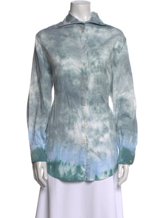 Raquel Allegra Silk Tie-Dye Print Button-Up Top