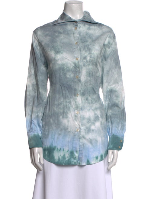 Raquel Allegra Silk Tie-Dye Print Button-Up Top